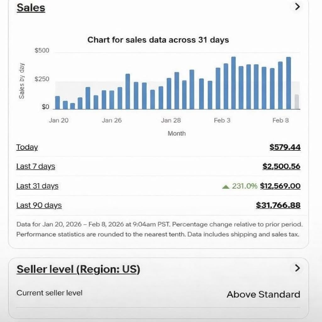 eBay US Store Performance Dashboard Proof ($31K+ Milestone)